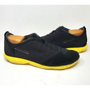 GEOX Mens Nebula Man Black Yellow Textile Suede Laceless Sneakers
